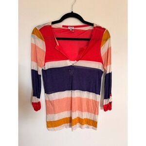 Splendid Striped Henley Long Sleeve Top Multicolored Medium Lightweight Rugby